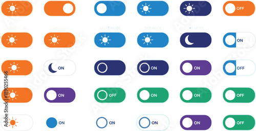 Light and dark mode toggle switch button icon set for user interface theme control design