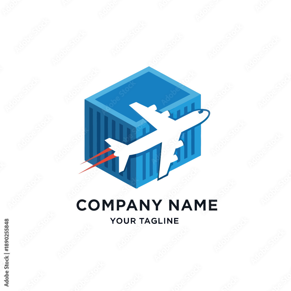 Fototapeta premium Airplane Emerging From Shipping Container Logo.