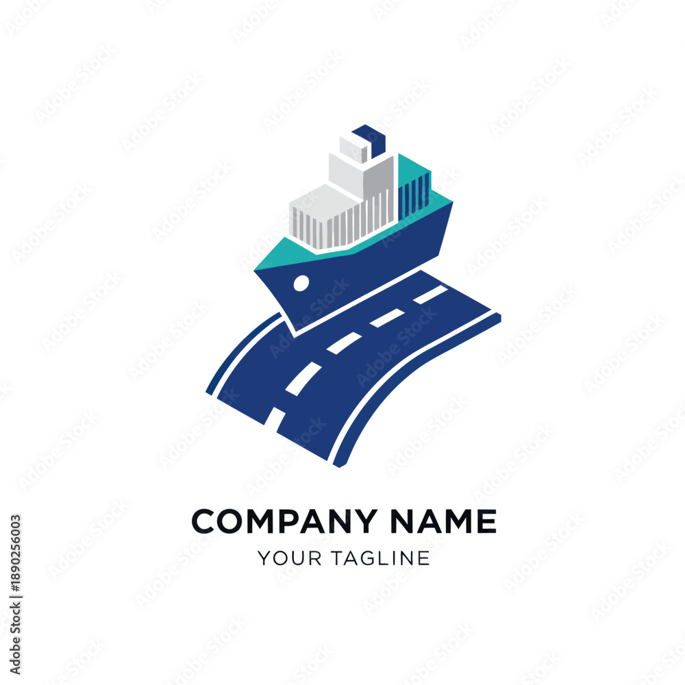 Fototapeta premium Cargo Ship on Roadway Logo Design.