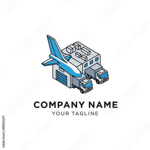 Logistics Company Logo with Airplane and Trucks.