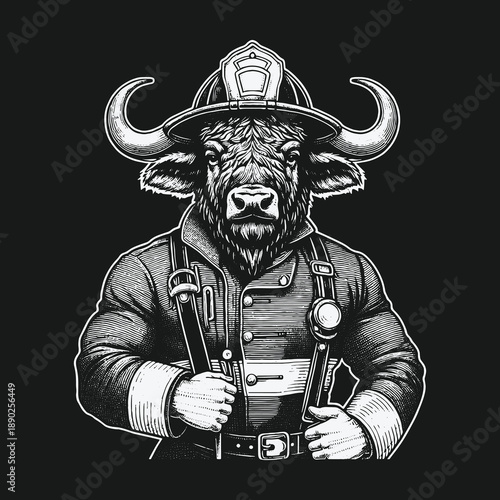 Illustrative Firefighter Bull: A Symbol of Strength and Protection.