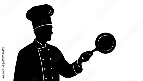 Professional Chef Silhouette Holding Frying Pan Vector Icon | Culinary Logo and Restaurant Branding Symbol