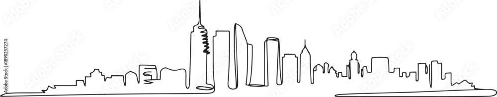 Fototapeta premium Single continuous line drawing of Beirut city skyline, Lebanon. Famous city scraper and landscape home wall decor poster print. World travel concept. one line Icon drawing