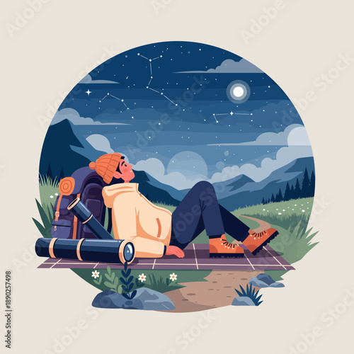 Man Relaxing Under Starry Night Sky.