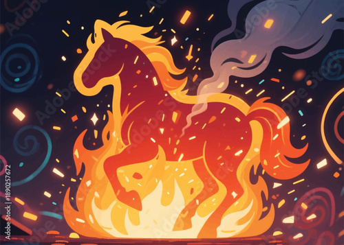 Smoky Hot Fire Horse Illustrator Artwork Creative Design Template 