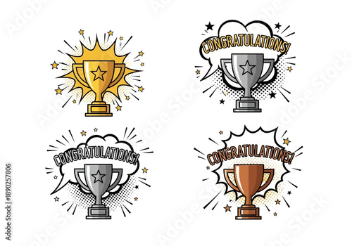 Celebratory Trophies and Achievements Illustrated in Various Artistic Styles