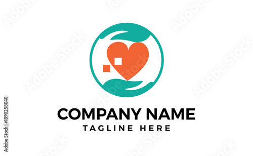 Hugging Heart Logo With Hand and Heart Designed in Minimalist Style
