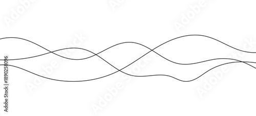 Abstract vector background of thin black wavy lines. Seamless pattern of curved waves. Striped graphic template. Vector illustration.