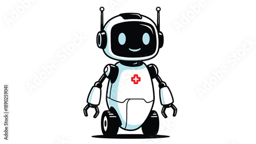 Medical Assistant Robot Character Illustration for Healthcare Technology Branding, Telemedicine Services and Healthtech Investment Presentations