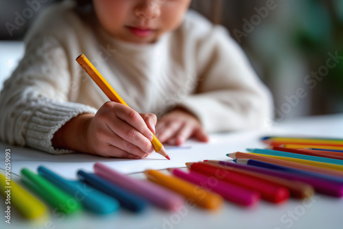 Wallpaper Mural Drawing Kid Focused on Coloring with Vibrant Pencils in Creative Art Torontodigital.ca