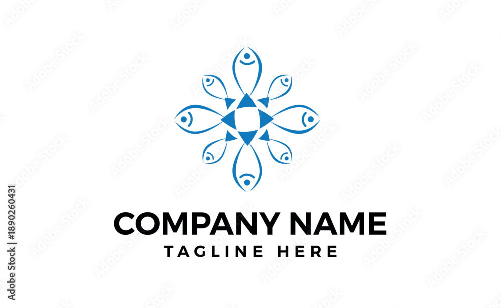 Fototapeta premium Rotating fish become 6 six pointed star pattern with simple line modern logo design