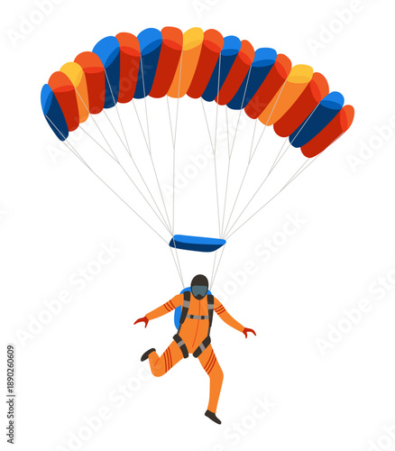 Cartoon skydiver character. Guy jumping from an airplane, free fall, flying in sky, people falling in different poses, extreme sport
