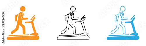 Stick figures running on treadmills in different colors