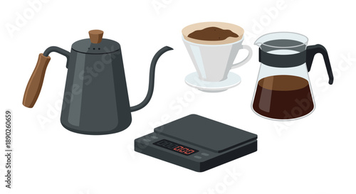 Pour over coffee brewing tools and equipment set