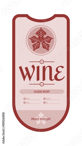 Wine vintage bottle label design with ethnic elements in thin line style