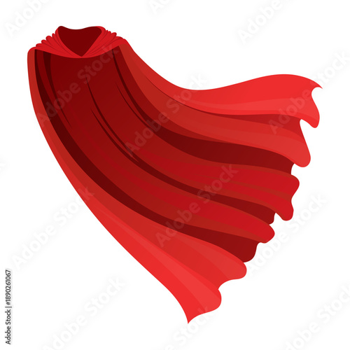 Superhero red cape in front view. Scarlet fabric silk cloak. Mantle costume or cover cartoon vector illustration
