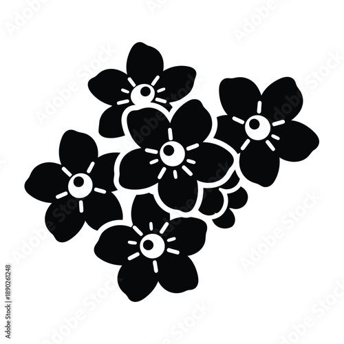 Black silhouette of a cluster of small forget-me-not flowers