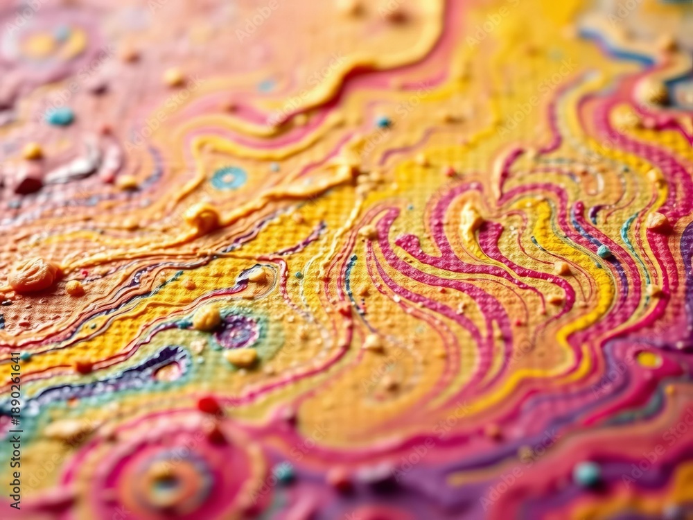 Fototapeta premium Tiny textured swirls of vibrant paint on canvas, catching soft light, unique, color