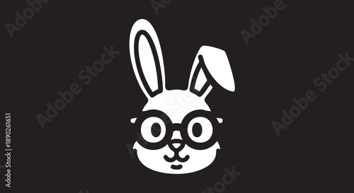 A cartoon bunny wearing glasses with a curious expression is illustrated on a simple background from a front viewpoint