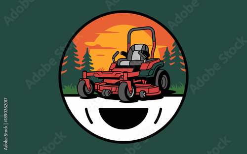 Lawn Mower Iconic Logo Design with Red Machine.