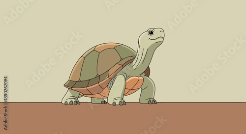 Illustration of a turtle walking on a flat surface with a neutral background.