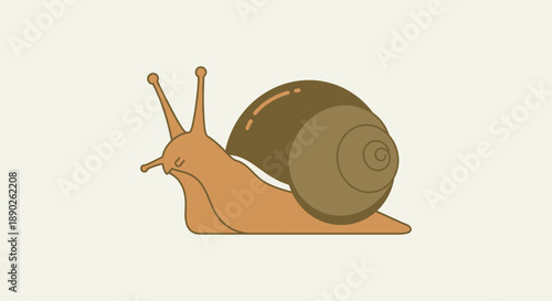 Illustration of a brown snail with a spiral shell crawling on a white background.