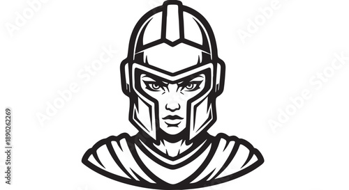 Illustration of a warrior wearing a helmet and cape, viewed from the front, showcasing ancient battle attire.