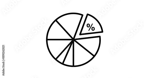 A simple black and white drawing of a pie chart showing percentage data