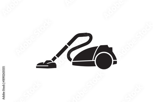 Black silhouette of vacuum cleaner isolated on white background symbol of household appliance tool