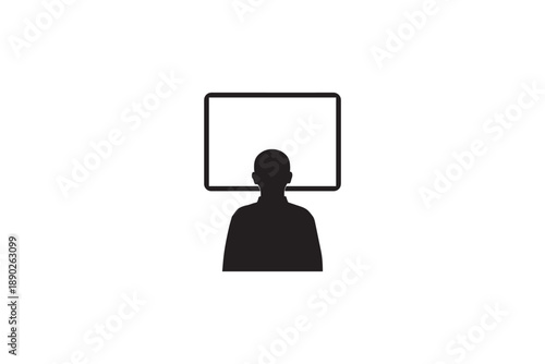 Person watching television screen silhouette back view of human sitting in front of digital monitor