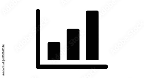 A simple black icon illustrating a bar chart for data analysis and financial reports