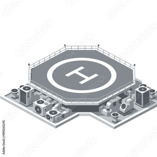 Helicopter Landing Pad with HVAC Systems on a Building Rooftop.