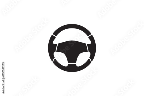 Modern black steering wheel with airbag cover and controls for driving a vehicle