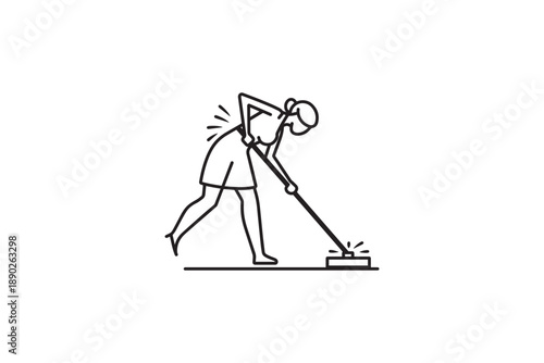 Person mopping floor causing back pain, household chore, cleaning effort, injury risk, home task