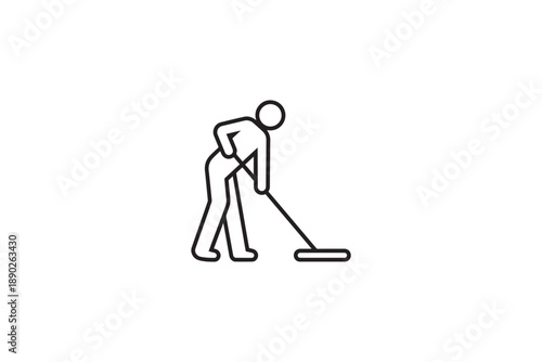 Cleaning person icon outline vector illustration of man sweeping floor for service janitor concept