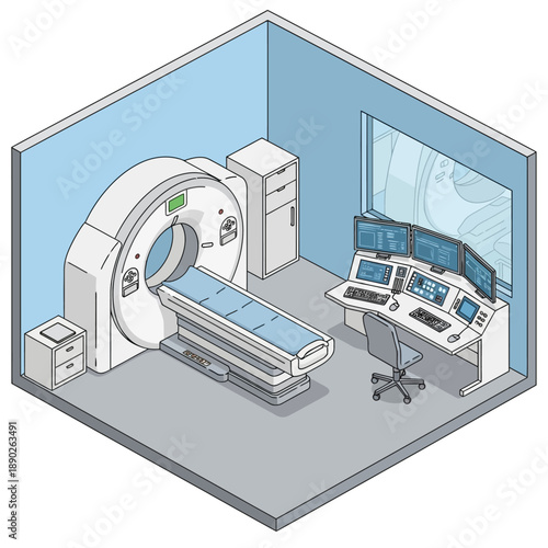Modern Medical CT Scanner Room with Advanced Technology.