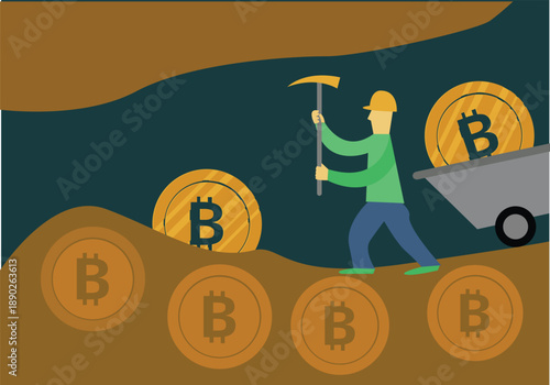 Mining Cyrptocurrencies concept. Editable Clip Art. 