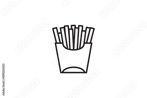Simple outline icon of french fries in red paper container isolated on white background fast food