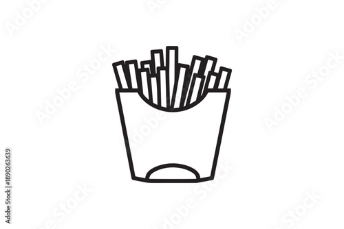 Simple outline icon of french fries in red paper container isolated on white background fast food