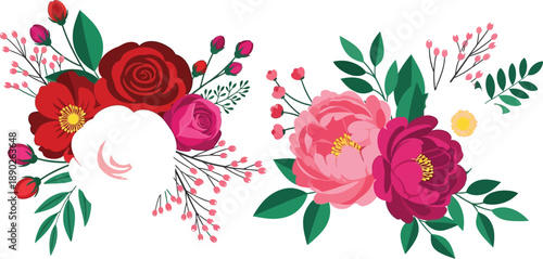 A beautiful floral arrangement of roses and other flowers in shades of pink and red