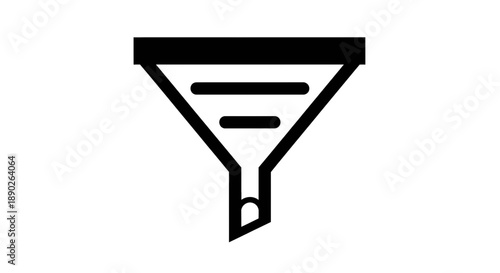 Simple and minimalist black funnel icon representing data filtering and sorting process