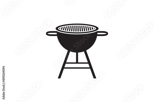Black silhouette icon of a kettle barbecue grill with grill grate on a white background