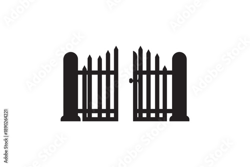 Black silhouette of open garden gates for secure residential property or cemetery entrance design
