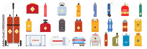 Industrial gas tanks and cylinders illustration set