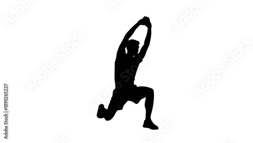Black Silhouette of Man Performing Overhead Lunge Stretch - Fitness and Flexibility Vector Icon