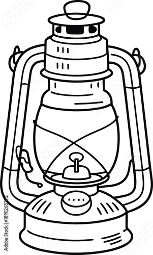 Vintage kerosene lantern vector illustration, classic oil lamp design for camping, retro light source, antique decor, and outdoor adventure concept.