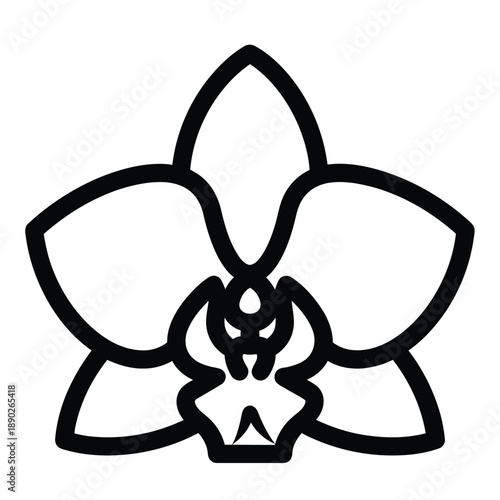 Outline of an Orchid Flower on White Background black