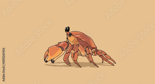 Illustration of a red crab walking on a plain background.
