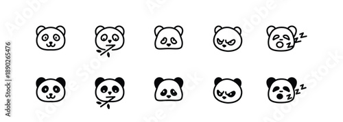 Cute panda face icon. Vector illustration panda bear. Animal line and flat icons set pack, editable stroke isolated on white, linear vector outline illustration, symbol logo template design style 