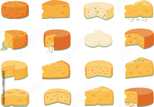Vector Illustration Set of Diverse Gourmet Cheese VariationsVector Illustration Set of Diverse Gourmet Cheese Variations